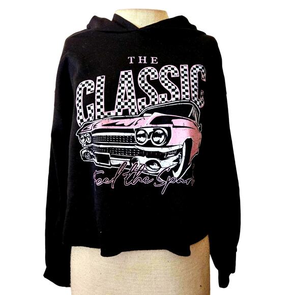 Black Classic Car Crop Oversize Hoodie Size XS - Picture 1 of 6